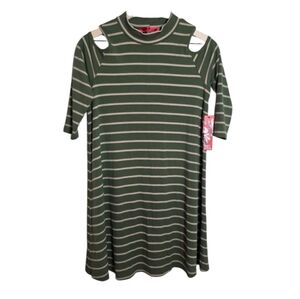 Hot Kiss Dress Ribbed Striped Cold Shoulder Cut Outs Midi Green Large New